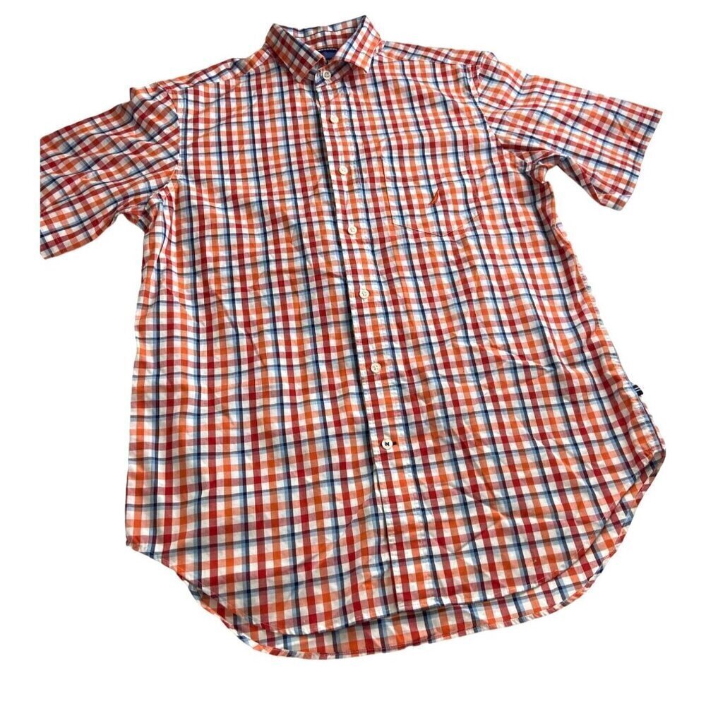 Nautica Men's Classic‎ Fit Shirt Plaid Button-Down Red & Blue Size M